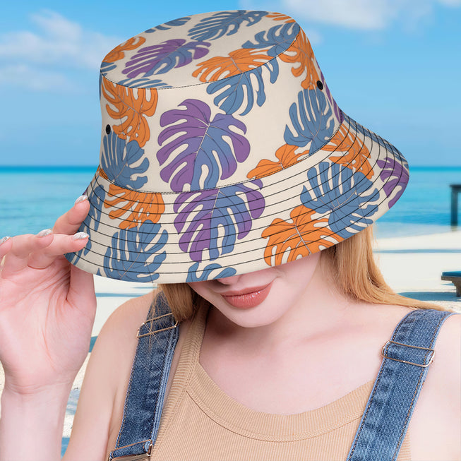 Bold Tropical Leaf Pattern Double Sided Unisex Polyester Bucket Hat