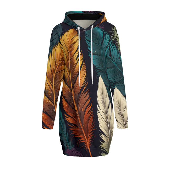 Elegant Feathers Women Long Sleeve Casual Hoodie Sweatshirt Dress