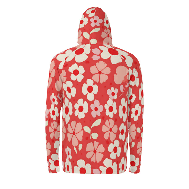 Red Floral Men's Sun Protection Long Sleeve Hoodie