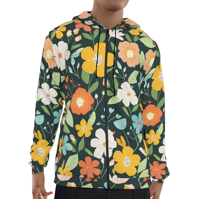 Floral Seamless Pattern Men's Zip Up Hoodie