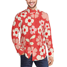 Red Floral Men's Classic Long-Sleeved Shirt