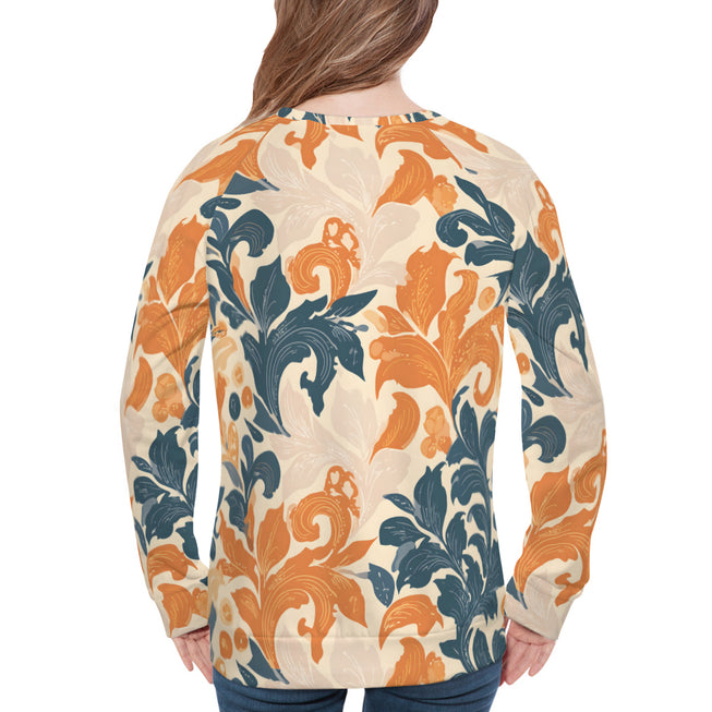 Orange Floral Women's Raglan Long Sleeved Sweatshirt