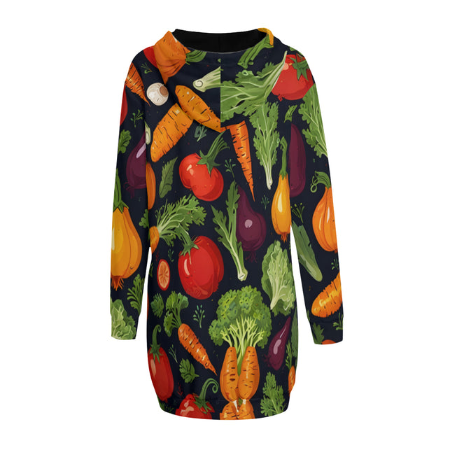 Veggies Pattern Women Long Sleeve Casual Hoodie Sweatshirt Dress