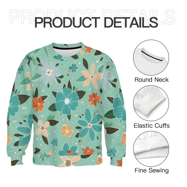 Floral Seamless Pattern Crew Neck Sweater