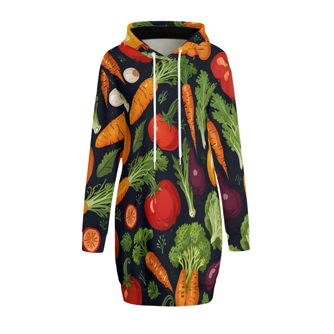 Veggies Pattern Women Long Sleeve Casual Hoodie Sweatshirt Dress