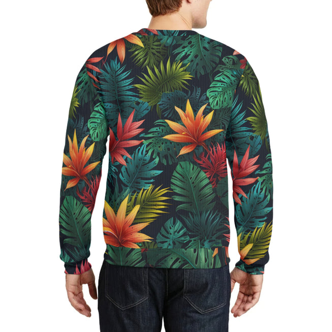 Tropical Pattern Crew Neck Sweater