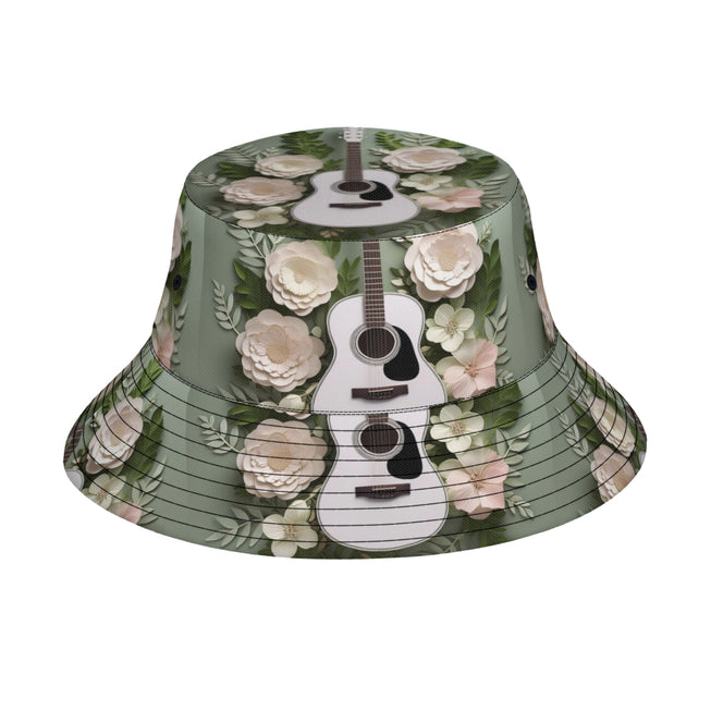 Floral Guitar Double-Sided Unisex Polyester Bucket Hat