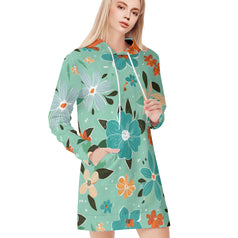 Floral Seamless Pattern Women Long Sleeve Casual Hoodie Sweatshirt Dress