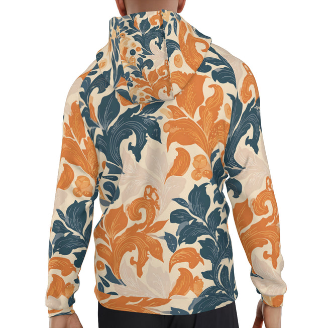 Orange Floral Men's Zip Up Hoodie