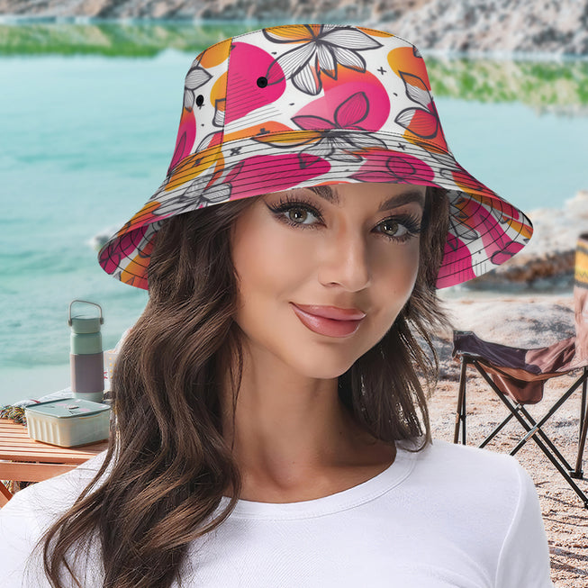 Floral Shapes Double-Sided Unisex Polyester Bucket Hat