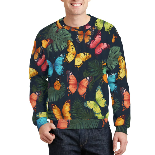 Tropical Butterfly Crew Neck Sweater