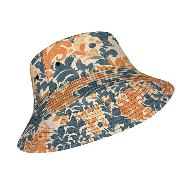 Orange Floral Double-Sided Polyester Unisex Bucket Hat