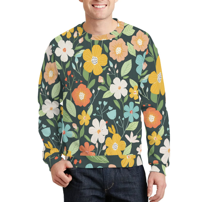 Floral Seamless Pattern Crew Neck Sweater