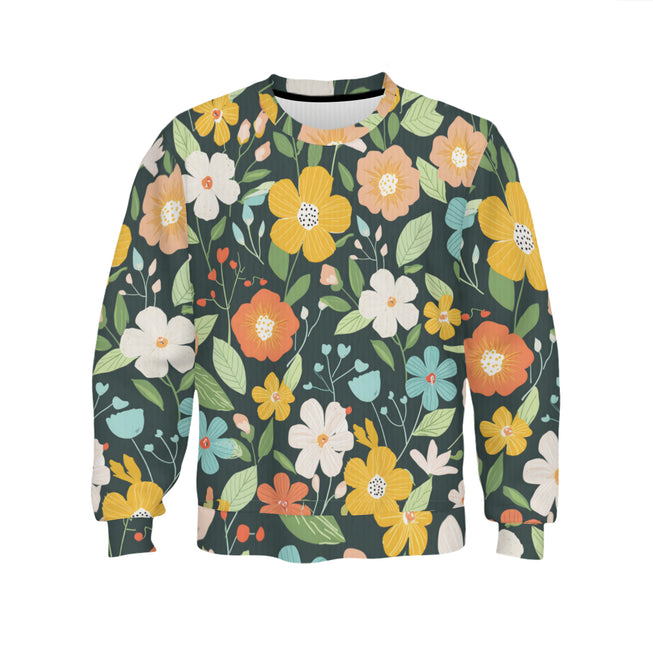 Floral Seamless Pattern Crew Neck Sweater