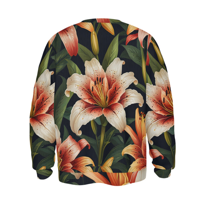 Lily Flower Pattern Crew Neck Sweater