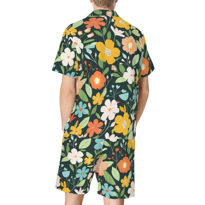 Floral Seamless Pattern Men's Shirt And Short Set