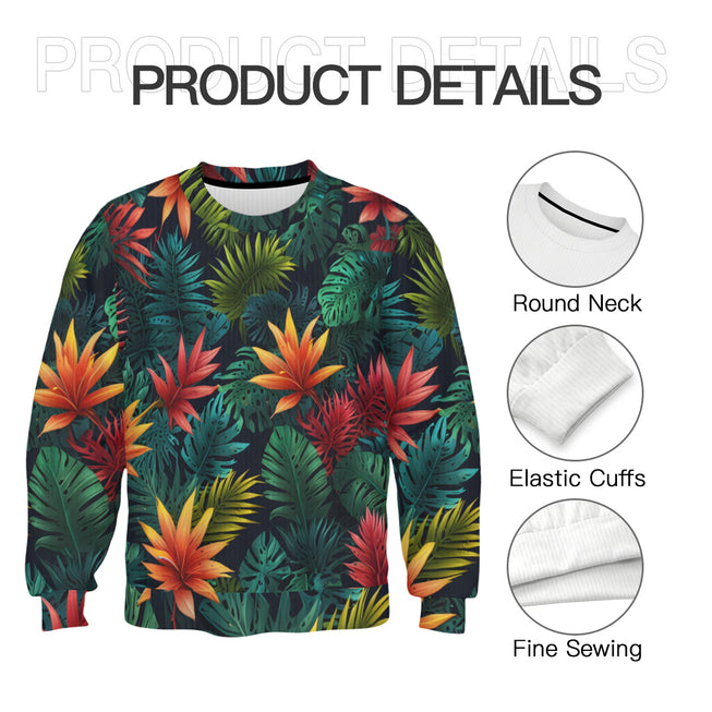 Tropical Pattern Crew Neck Sweater