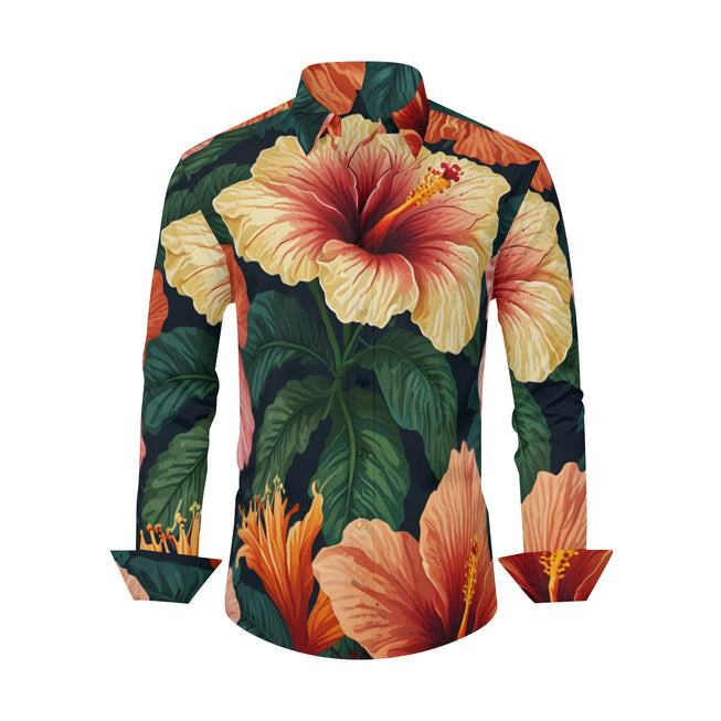 Hibiscus Tropical Pattern Men's Classic Long-Sleeved Shirt