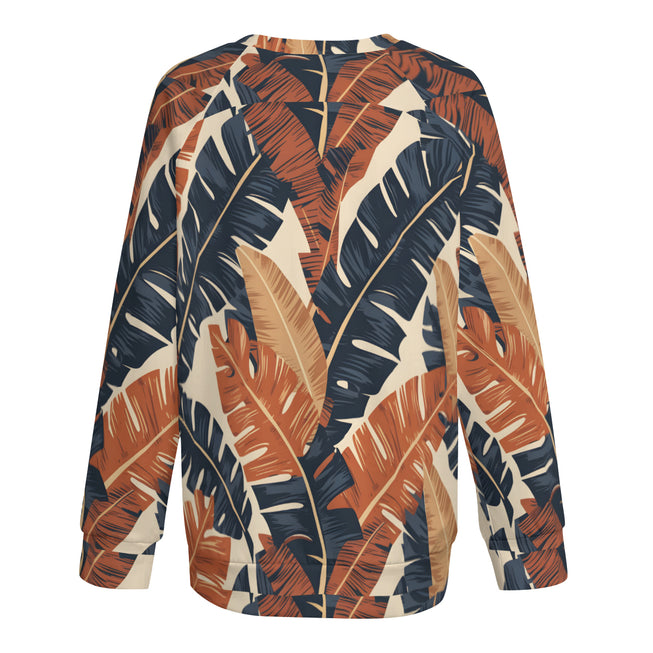 Tropical Leaves Pattern Women's Raglan Long Sleeved Sweatshirt