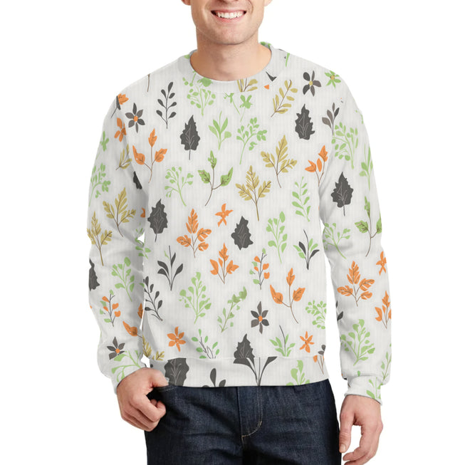 Green and Black Floral Crew Neck Sweater