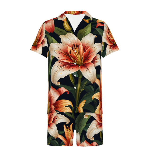 Lily Flower Pattern Men's Shirt And Short Set