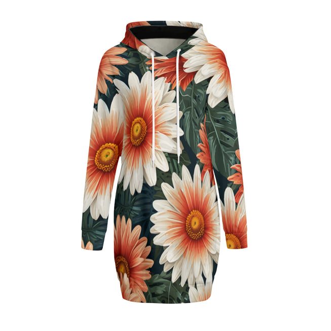 Daisy Pattern Women Long Sleeve Casual Hoodie Sweatshirt Dress