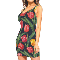 Tulip Pattern Sleeveless Slim-Fit Euro-Size Tank Slip Dress