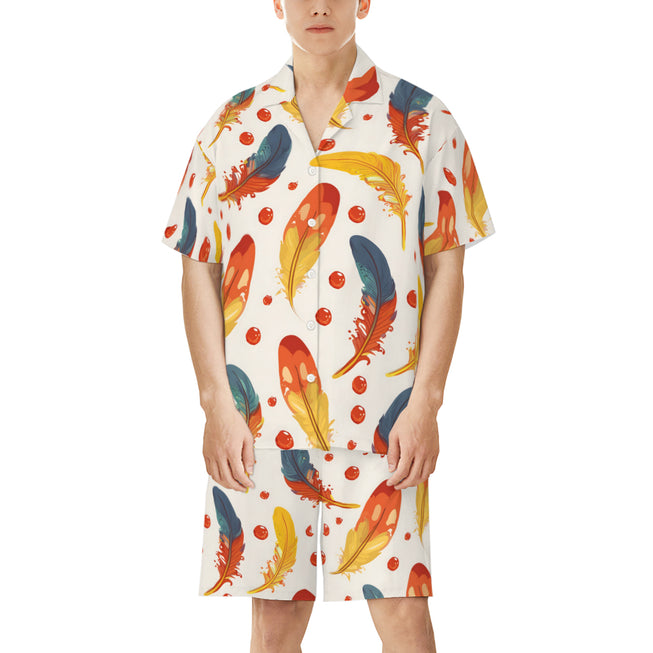 Vibrant Feathers Men's Shirt And Short Set