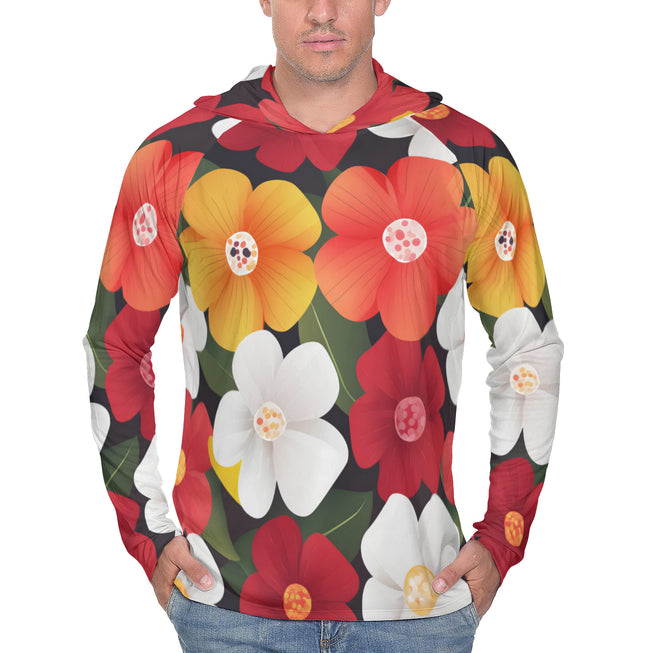 Floral Pattern Men's Sun Protection Long Sleeve Hoodie