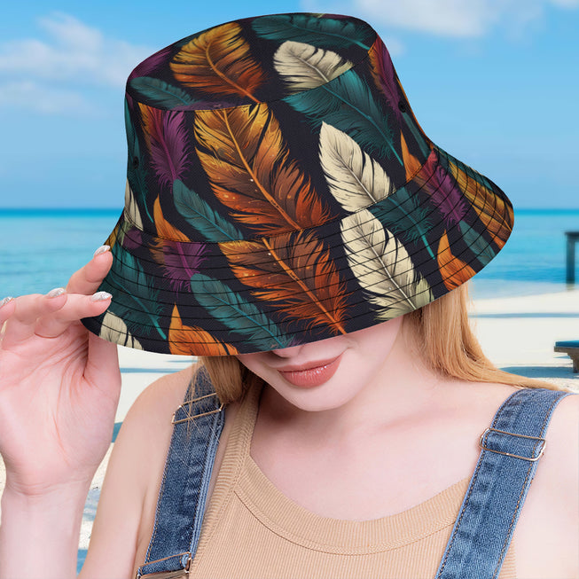 Elegant Feathers Double-Sided Unisex Polyester Bucket Hat