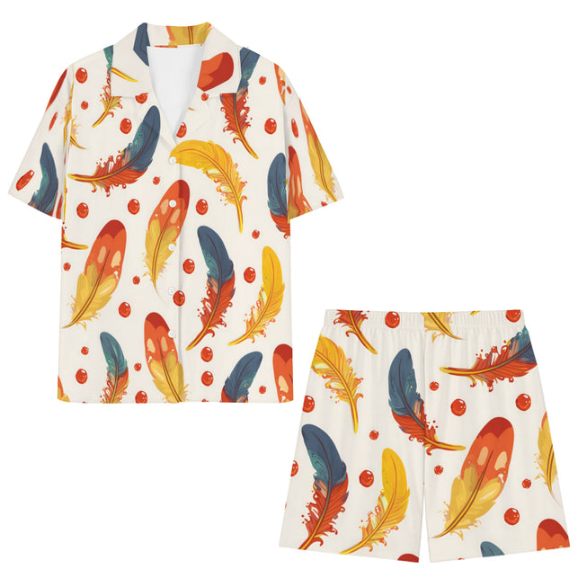 Vibrant Feathers Men's Shirt And Short Set