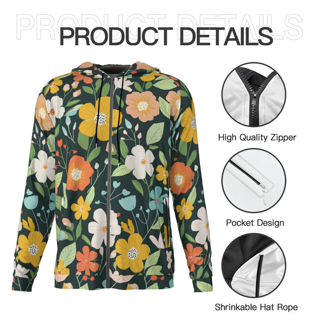 Floral Seamless Pattern Men's Zip Up Hoodie