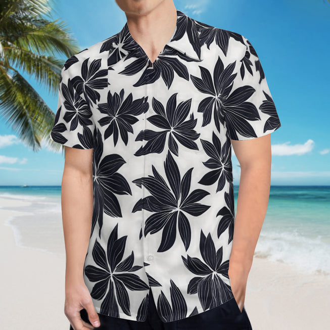 Black Floral Shapes Men's Casual Short-Sleeved Shirt