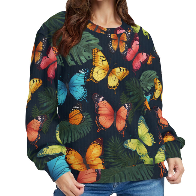 Tropical Butterfly Crew Neck Sweater