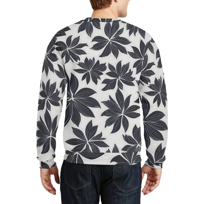 Black Floral Shapes Crew Neck Sweater