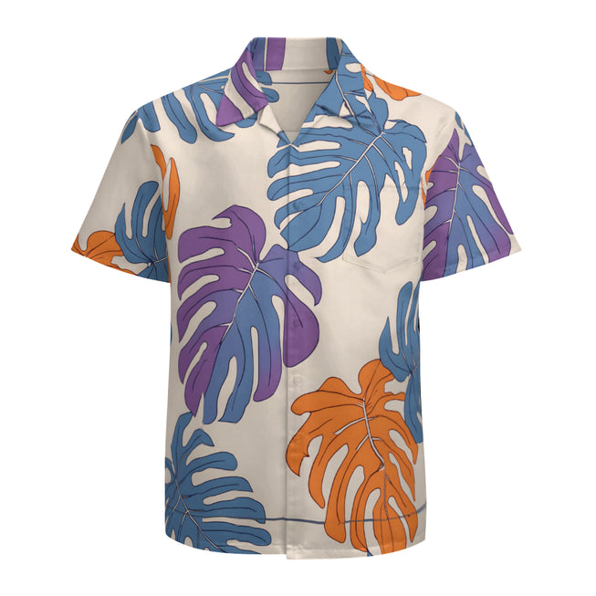 Bold Tropical Leaf Pattern Men's Casual Short-Sleeved Shirt