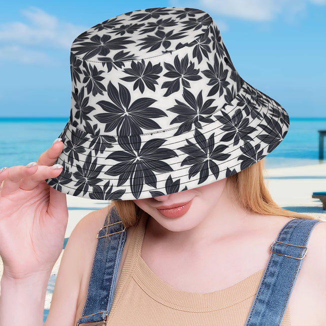 Black Floral Double-Sided Unisex Polyester Bucket Hat