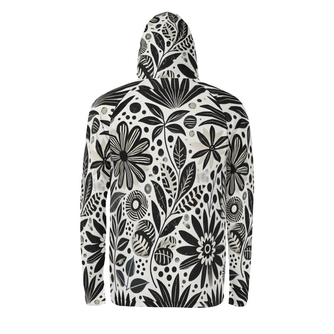 Black Floral Shapes Men's Sun Protection Long Sleeve Hoodie