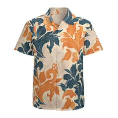 Orange Floral Men's Casual Short-Sleeved Shirt