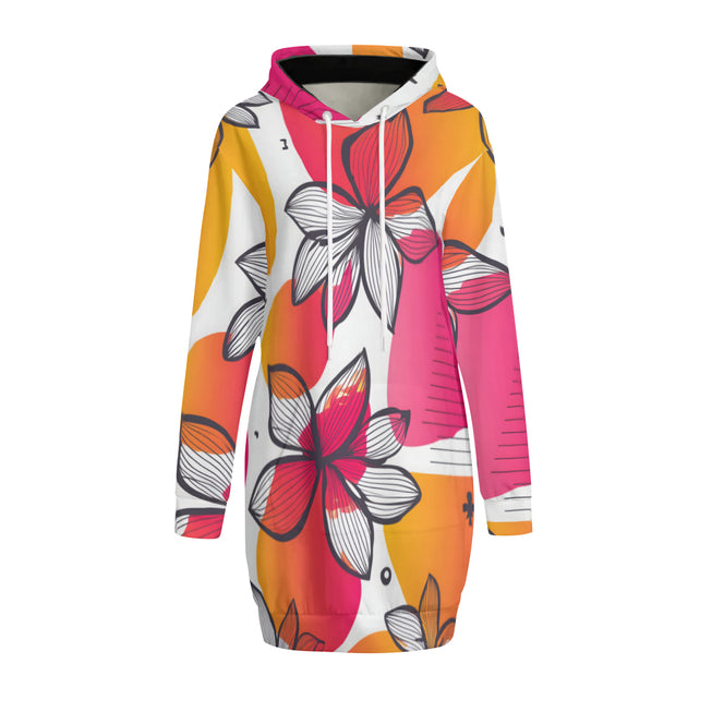 Floral Shapes Women Long Sleeve Casual Hoodie Sweatshirt Dress