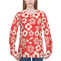 Red Floral Women's Raglan Long Sleeved Sweatshirt