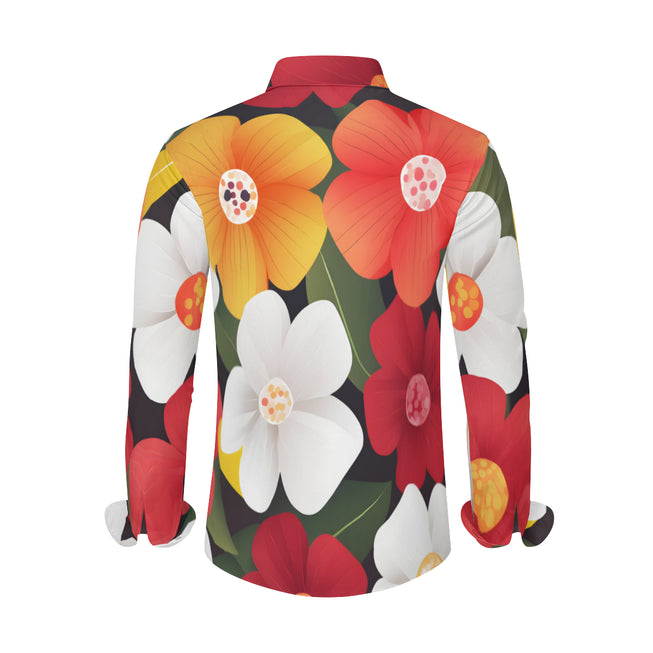 Floral Pattern Men's Classic Long-Sleeved Shirt