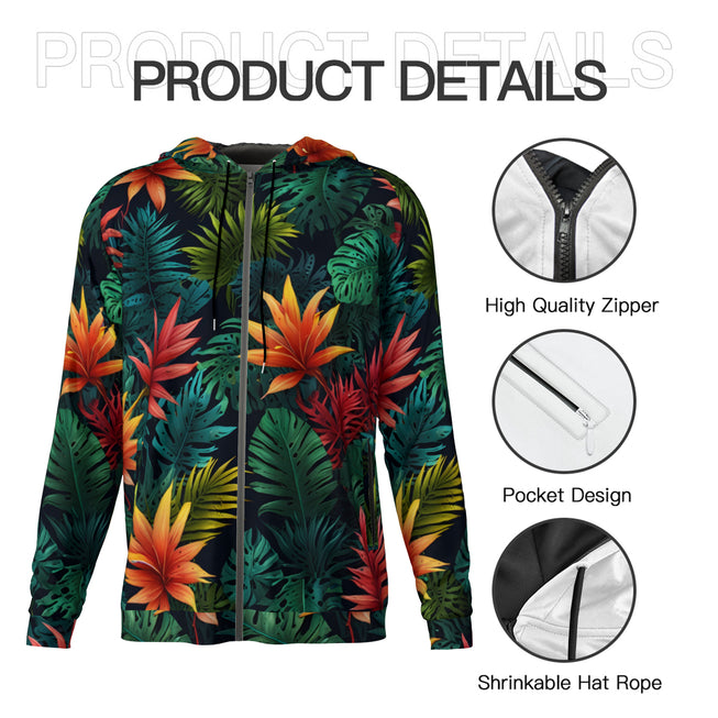 Tropical Pattern Men's Zip Up Hoodie