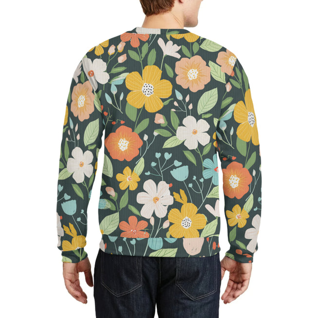 Floral Seamless Pattern Crew Neck Sweater