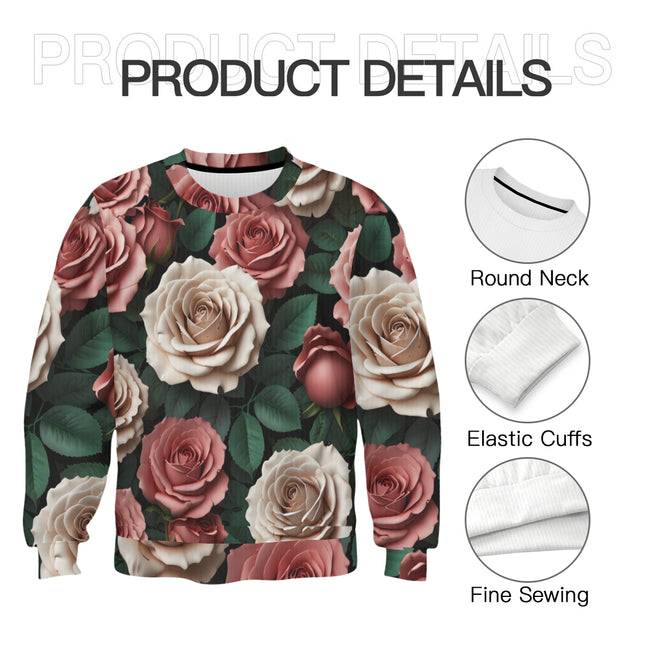 Rose Pattern Crew Neck Sweater