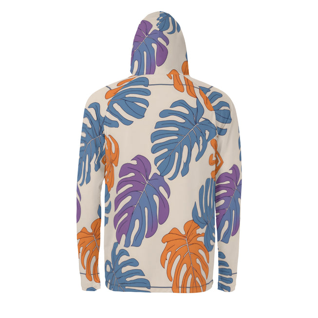 Bold Tropical Leaf Pattern Men's Sun Protection Long Sleeve Hoodie