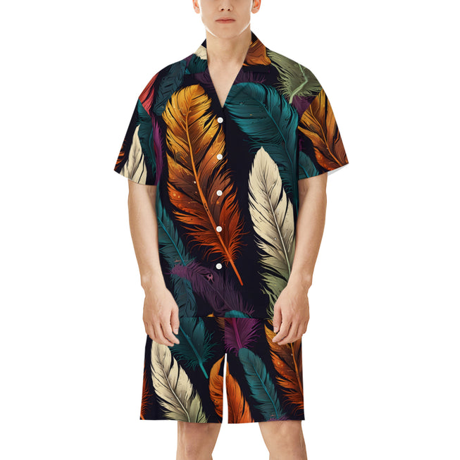 Elegant Feathers Men's Shirt And Short Set