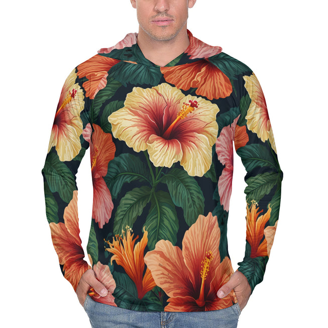 Hibiscus Tropical Pattern Men's Sun Protection Long Sleeve Hoodie