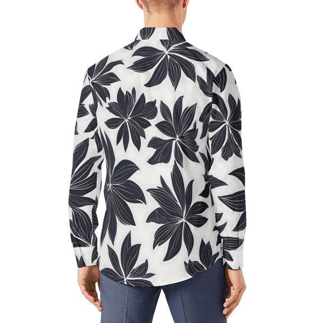 Black Floral Shapes Men's Classic Long-Sleeved Shirt