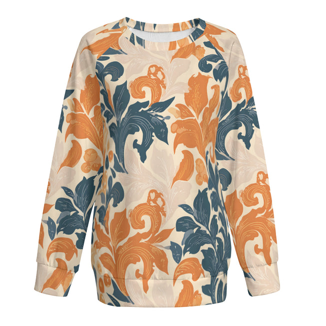 Orange Floral Women's Raglan Long Sleeved Sweatshirt